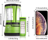 Green lantern with dimensions and a smartphone for scale on a white background